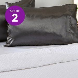 NWT Charcoal Satin Pillowcase - Set of Two